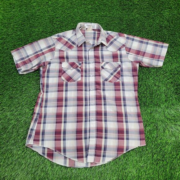 Vintage Western Plaid Pearl-Snap Shirt Large 23x32 Baggy USA - Picture 1 of 12